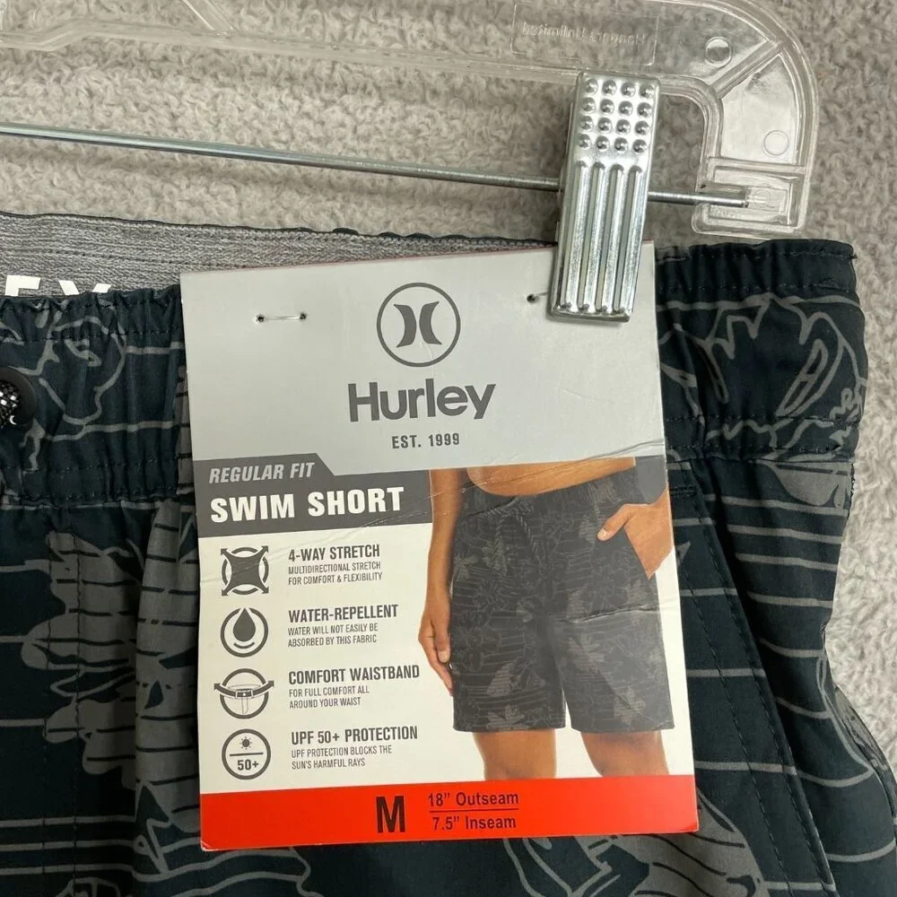 Hurley Men's M Swim Shorts Black Floral Print 4-Way Stretch N0992